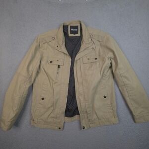Wantdo Mens Large Military Field PU Jacket Brown Tan Denim Cotton DEFECT